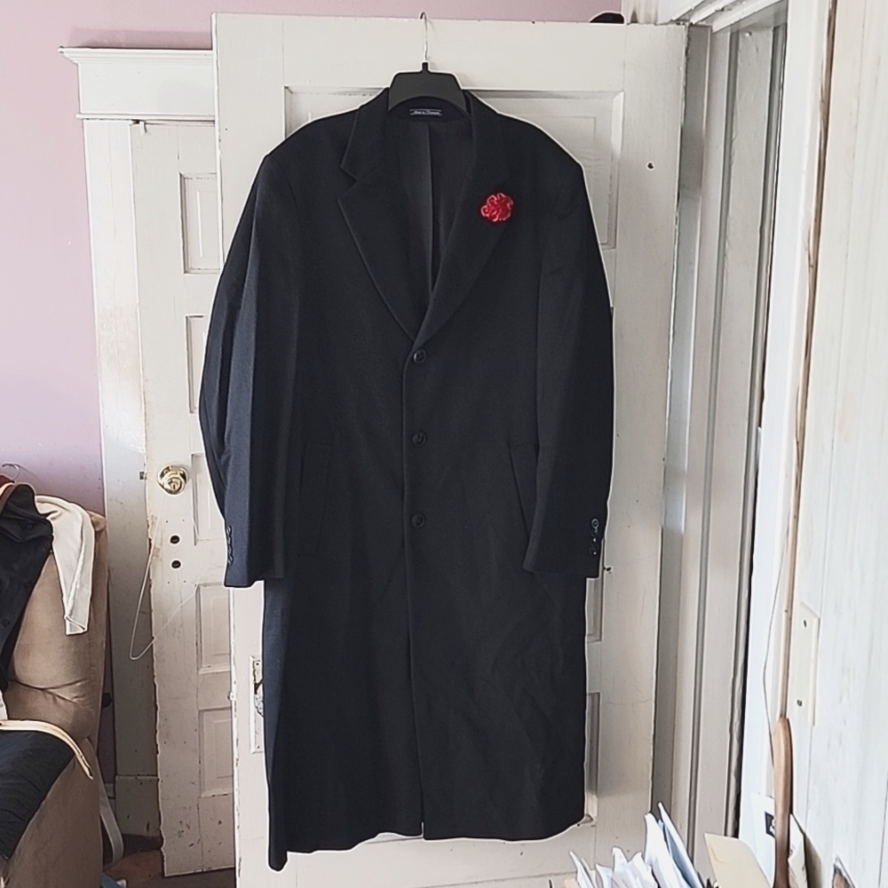 Faconnable Black 100% Cashmere Wool Overcoat 54L